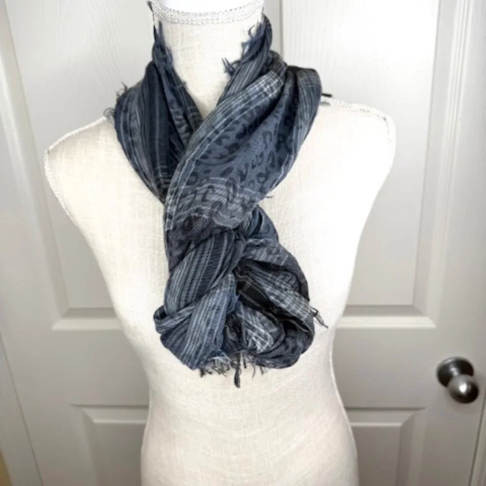 Large Rectangular Cobalt Blue Woven Scarf with Fringed Edges